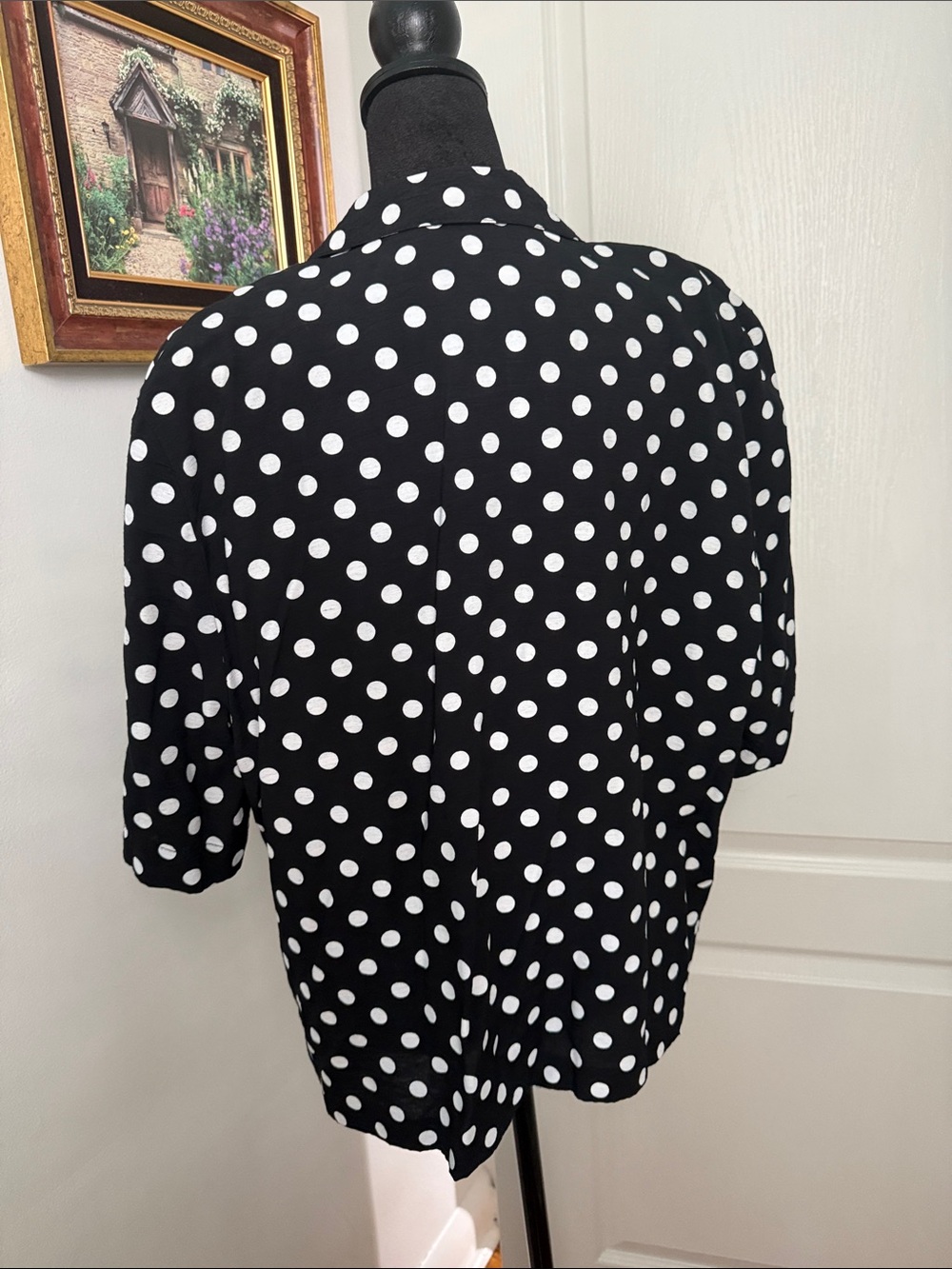 Buy 2 for 20$ ✌🏻Vintage Polka Dot Short-Sleeve Blouse - Black/White - Picture 4 of 4